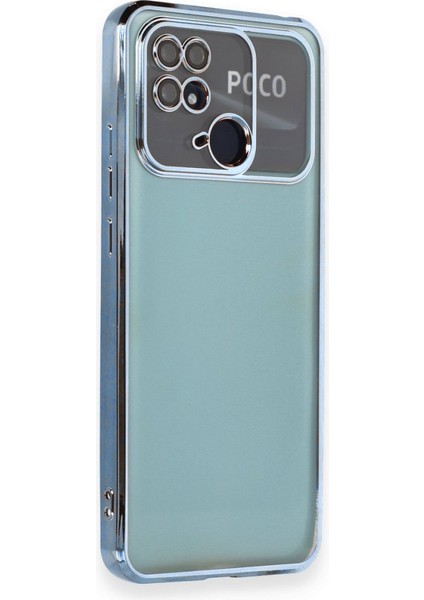 Poco C40 Kılıf Kamera Lens Korumalı Parlak Silikon Kapak Ryc/razer Lens - Açık Mavi