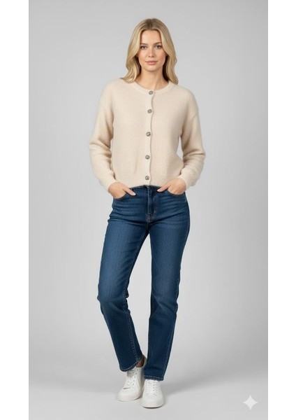 Kadın Düğmeli Yumuşak Triko Hırka M7361K26 Taş
