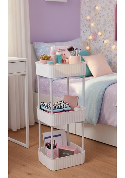 Banyo-Mutfak Düzenleyici 3 Katlı Tekerleksiz Pratik Raf Beyaz