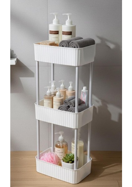 Banyo-Mutfak Düzenleyici 3 Katlı Tekerleksiz Pratik Raf Beyaz fiyatları