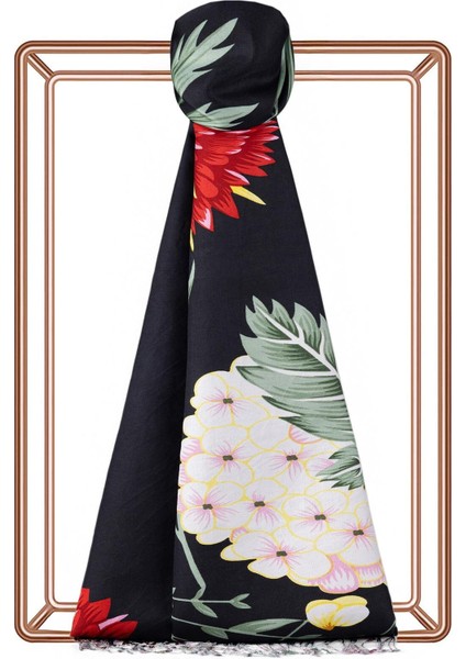 Ipekevi Desenli Ipek Şal - Siyona Desenli - Siyah