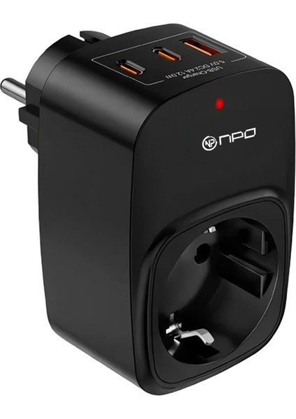 FULLTECH24 3680W Yüksek Voltaj/akım ve Çocuk Korumalı Type-C ve USB Çoğaltıcı Duvar Prizi