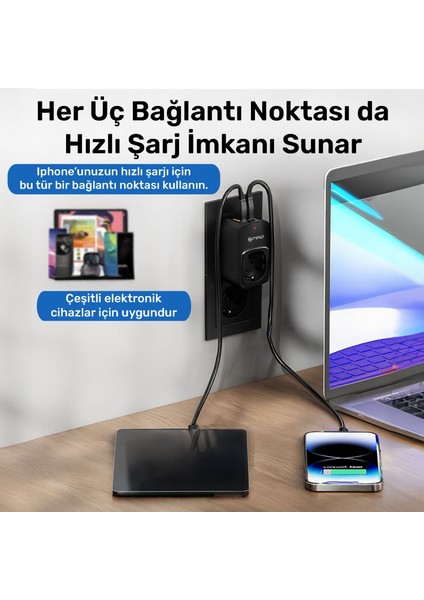 FULLTECH24 3680W Yüksek Voltaj/akım ve Çocuk Korumalı Type-C ve USB Çoğaltıcı Duvar Prizi fiyatları