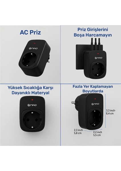 FULLTECH24 3680W Yüksek Voltaj/akım ve Çocuk Korumalı Type-C ve USB Çoğaltıcı Duvar Prizi indirimleri