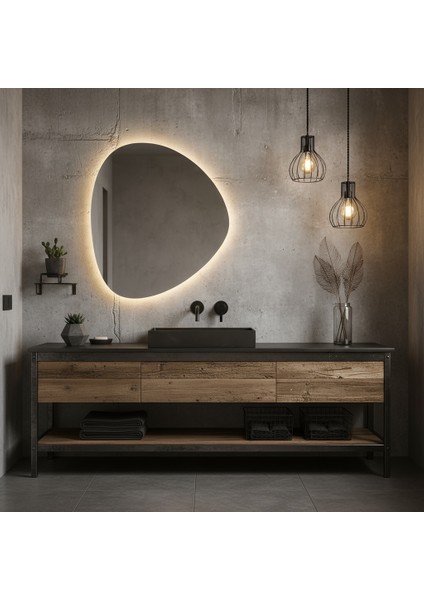 Zenna LED Ayna – Doğal Taş Formlu Asimetrik Duvar Aynası fırsatları