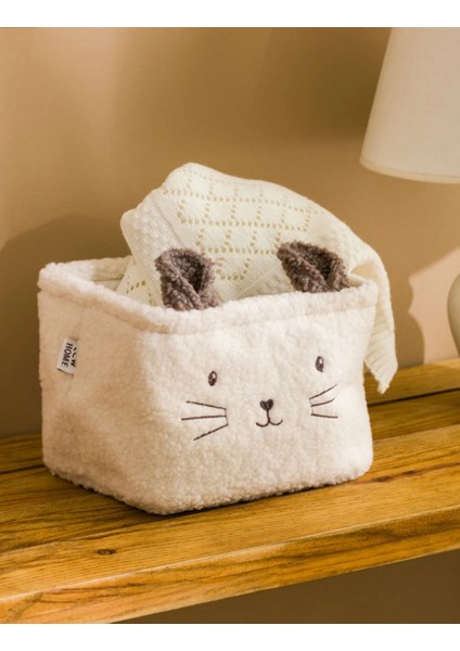 Ekru Pelüş Banyo Organizer 22 cm