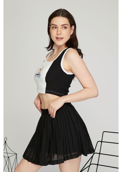 Kadın Deri Crop Ribana Kaşkorse Likralı Deri Garnili Baskılı Crop Büstiyer Deri Üzeri Baskılı Crop modelleri