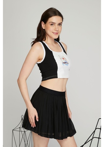 Kadın Deri Crop Ribana Kaşkorse Likralı Deri Garnili Baskılı Crop Büstiyer Deri Üzeri Baskılı Crop fırsatları