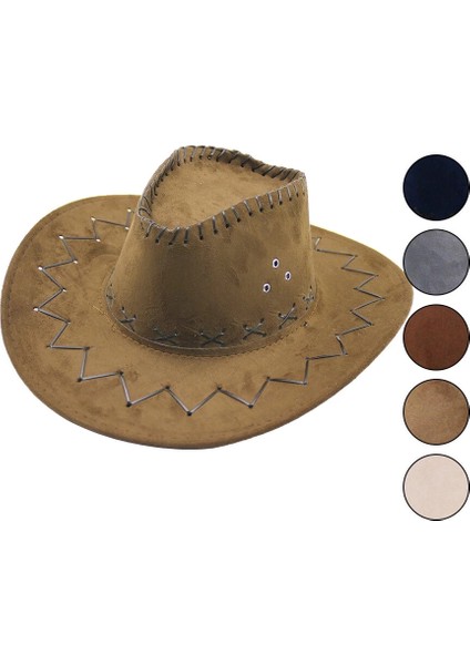 Suni Deri Zigzag - x Desen Erkek Foter Kovboy Şapka (5148)