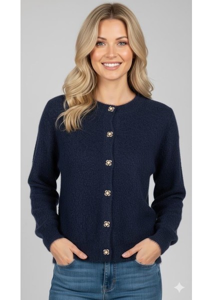 Kadın Düğmeli Yumuşak Triko Hırka M7361K26 Lacivert fiyatları