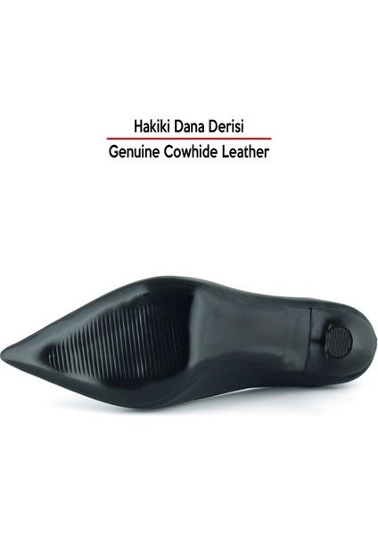 Suzanna Siyah Hakiki Dana Derisi Sivri Burun Klasik İnce Topuklu Ayakkabı