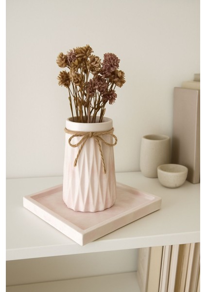 Pembe Mermer Desenli Vazo Dekotarif 10CM Vazo