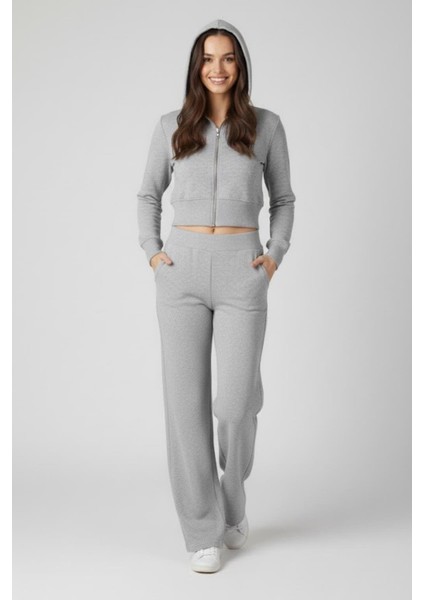 Taytlı Kapüşonlu Eşofman Takımı M2296 Gri