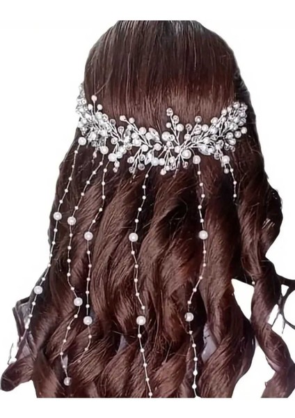 Sarkan Model Gelin Tacı Düğün Nikah Nişan Kına Aksesuarı Incili Taşlı Model Saç Aksesuarı