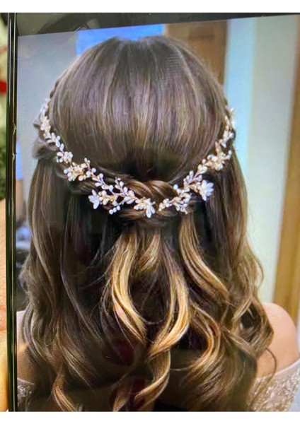 Gelin Tacı Düğün Nikah Nişan Kına Aksesuarı Zarif Taşlı Incili Model Saç Aksesuarı