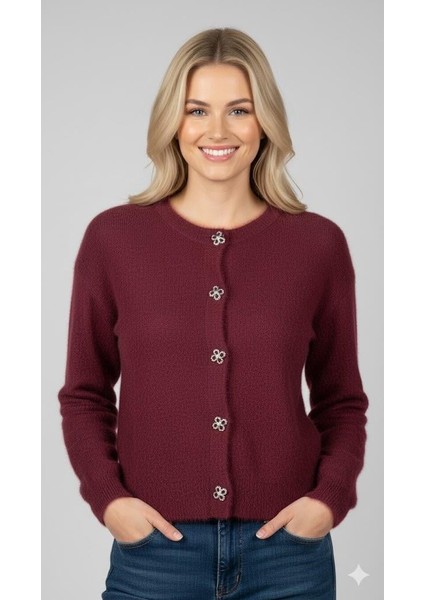 Kadın Düğmeli Yumuşak Triko Hırka M7361K26 Bordo fiyatları