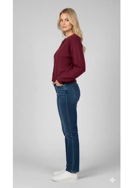 Kadın Düğmeli Yumuşak Triko Hırka M7361K26 Bordo modelleri