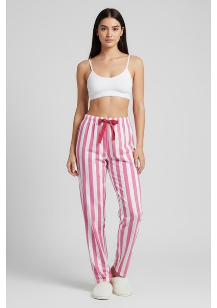 Kadın Çizgili Pijama Altı M4536K26 Pembe