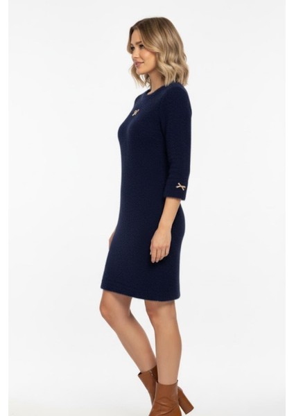 Kadın Fiyonk Detaylı Triko Elbise M7504 Lacivert fiyatları