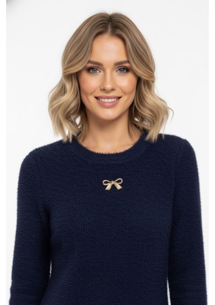 Kadın Fiyonk Detaylı Triko Elbise M7504 Lacivert modelleri