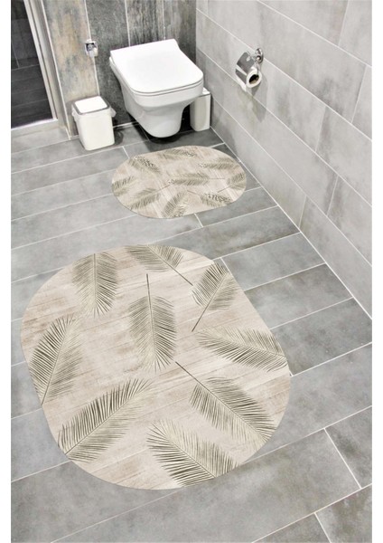 Su Emici Yumuşak Kaymaz Taban Sünger Dolgulu Yıkanabilir Dekoratif Banyo Paspası Takımı Multioval