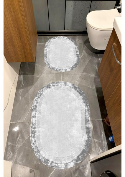 Su Emici Yumuşak Kaymaz Taban Sünger Dolgulu Yıkanabilir Dekoratif Banyo Paspası Takımı 1194 Oval