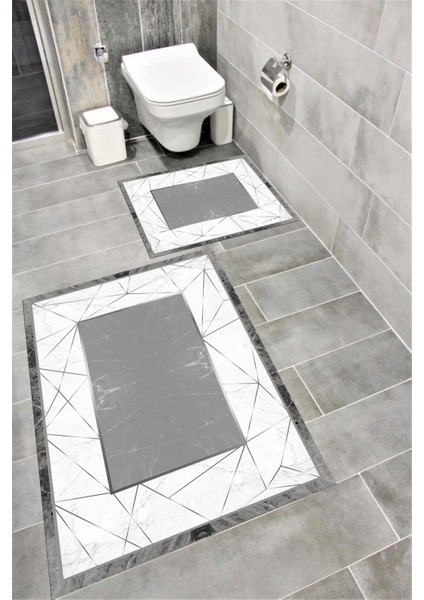 Su Emici Yumuşak Kaymaz Taban Sünger Dolgulu Yıkanabilir Dekoratif Banyo Paspası Takımı EHL43