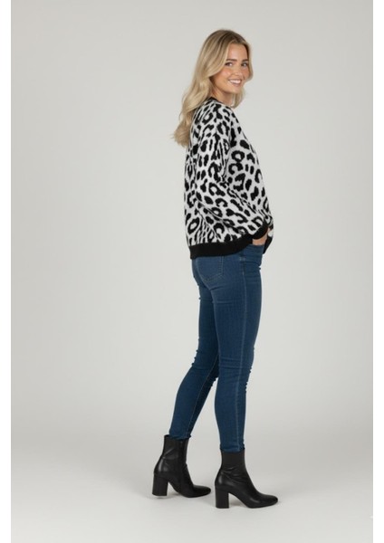 Kadın Leopar Desenli Triko Kazak M6702 Siyah fiyatları