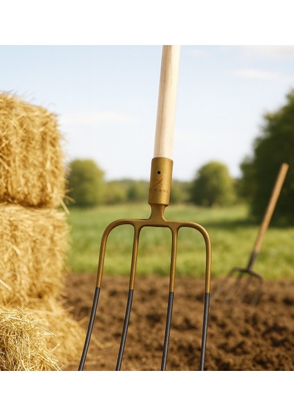 4 Diş Çelik Ot Dirgen Ot Yabası Saman Dirgeni Ot Çatalı Demir Tırmık Sapsız