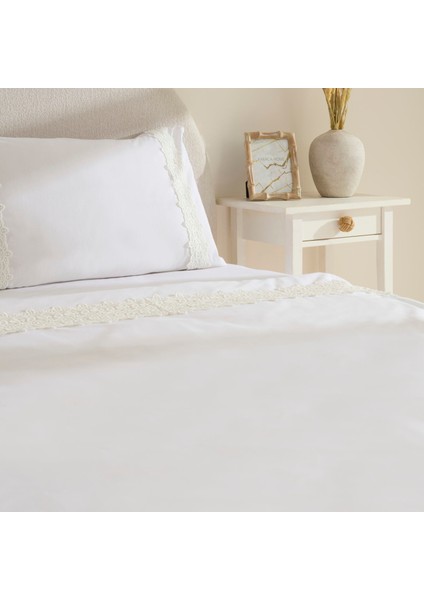 Nuvia Güpürlü Çift Kişilik Nevresim Takımı Beyaz