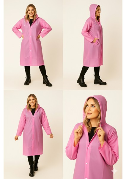 Unisex Su Geçirmez Kapüşonlu Pembe Yağmurluk | Boy 120 cm – En 70 cm fiyatları