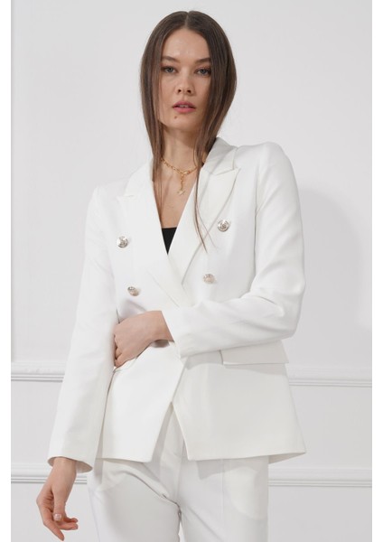 SUR Manga Moda Düğmeli Diana Blazer Ceket M4488 Beyaz fiyatları