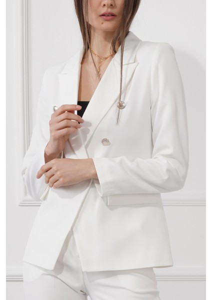 SUR Manga Moda Düğmeli Diana Blazer Ceket M4488 Beyaz modelleri