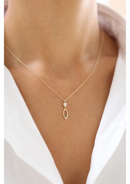 Siyah Taşlı Şans Sembolü 14 Ayar Altın Kolye