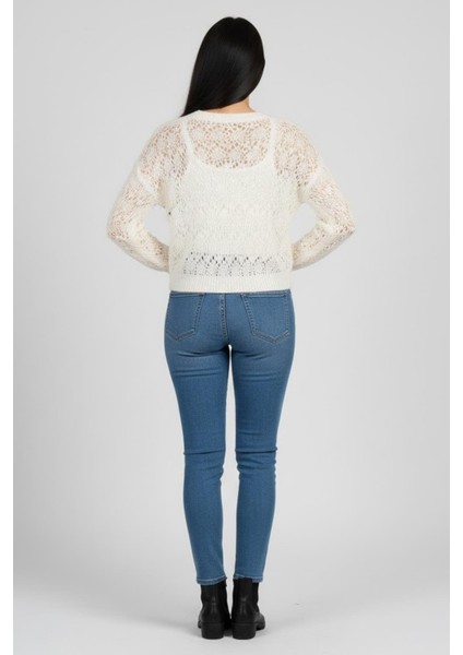 Kadın Krem Ajurlu Triko Kazak M1191 Bej fırsatları