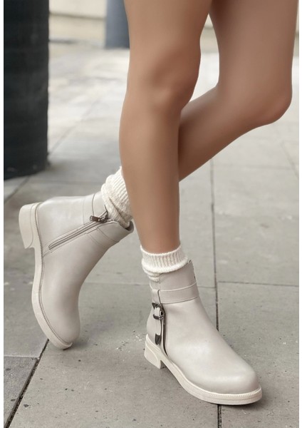 Wiota Bej Cilt Topuklu Bot