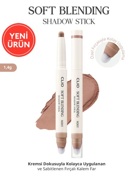 Kremsi, Kolayca Uygulanan ve Sabitlenen Fırçalı Kalem Far Clıo Soft Blending Shadow Stick (M203)
