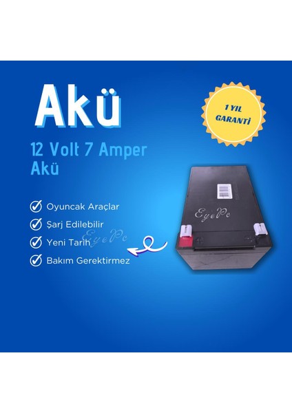 12V 7AH Kuru Bakımsız Akü – Yeni Tarihli, Uzun Ömürlü, Çocuk Aracı Için Uyumlu