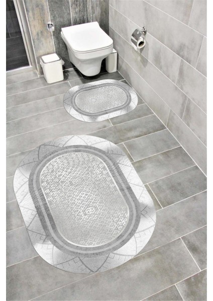 Su Emici Yumuşak Kaymaz Taban Sünger Dolgulu Yıkanabilir Dekoratif Banyo Paspası 1371B Oval