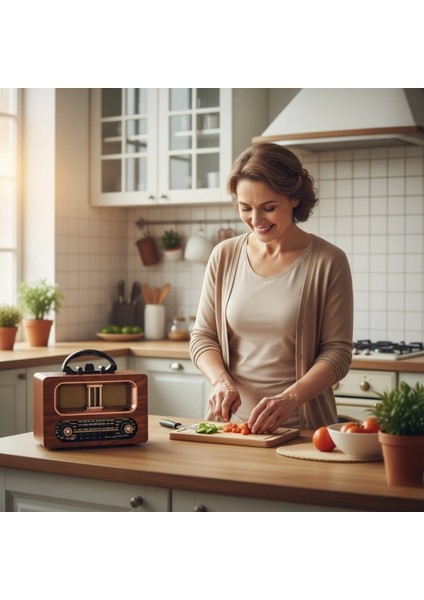 Büyük Boy Retro, Nostaljik, Ahşap Tasarım Bluetooth Hoparlörlü, Şarjlı, Taşınabilir Fm/am Destekli Radyo NS-6635 (5148) fiyatları
