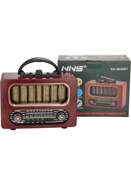 Orta Boy Retro Ahşap Tasarım Bluetooth Hoparlörlü Radyo – Fm/am Destekli, Şarjlı ve Taşınabiliri Radyo NS-6636 (5148) modelleri