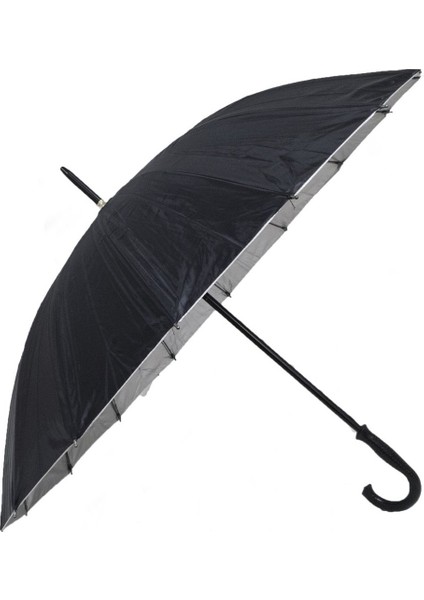 16 Tel Siyah Baston Şemsiye 93 cm Çap