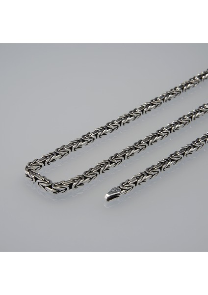 100 Mikron Oksitli Kare Kral Gümüş Zincir