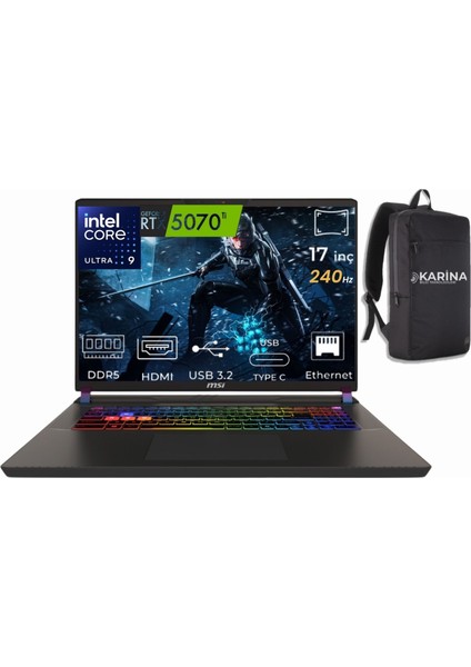 Msı Vector 17 Hx Aı Ultra 9 275HX A2XWHG-081TR-09 64GB 2tb+2tb RTX5070TI W11HOME 17" Wqxga Gaming Laptop