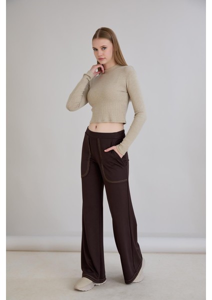 Pis Dikişli Cepli Bol Paça Eşofman Altı Kahverengi fiyatları