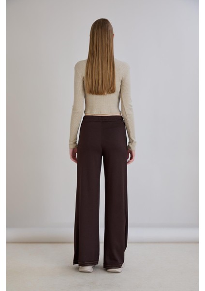 Pis Dikişli Cepli Bol Paça Eşofman Altı Kahverengi