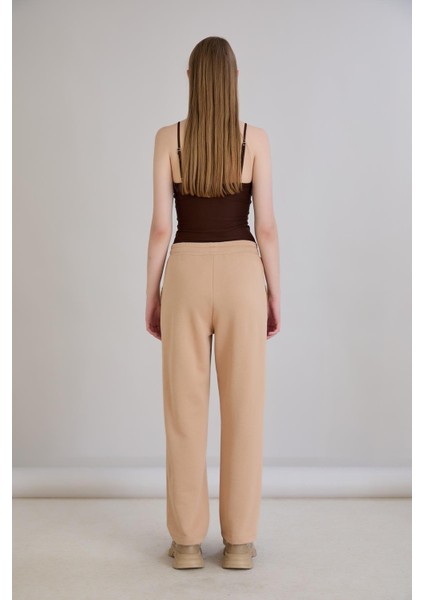 Kadın Beli Lastikli Regular Kalıp Triko Garnilli Üç Iplik Vizon Eşofman Altı fırsatları