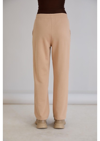 Kadın Beli Lastikli Regular Kalıp Triko Garnilli Üç Iplik Vizon Eşofman Altı indirimleri