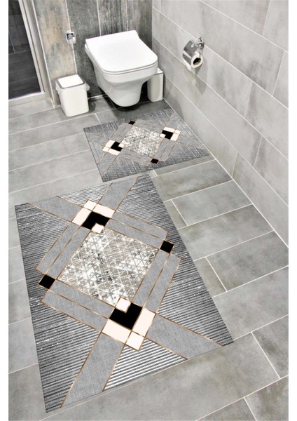 Su Emici Yumuşak Kaymaz Taban Sünger Dolgulu Yıkanabilir Dekoratif Banyo Paspası Takımı Repato