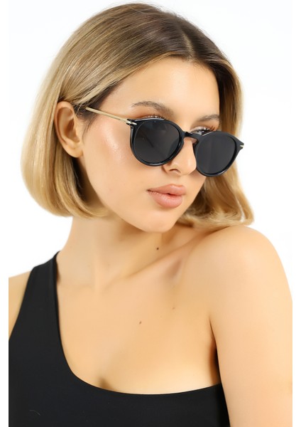 Kadın Oval Siyah UV400 Güneş Gözlüğü Gold Sap WP25-37 C2